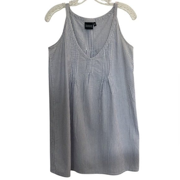 Madison Mathews Women’s XS Striped Cotton Mini Dress, Blue White Coastal Beachy - Picture 2 of 6